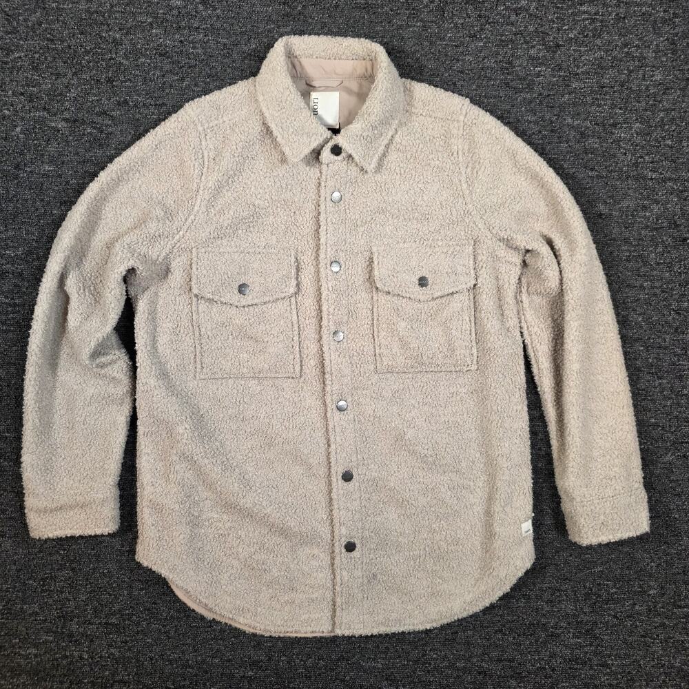 Vuori Sycamore Jacket Womens S Beige Sherpa Fleece Shacket Button Up Snap VW541